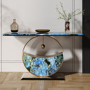 Luxurious Blue & Gold Console Table with Elegant Circular Base